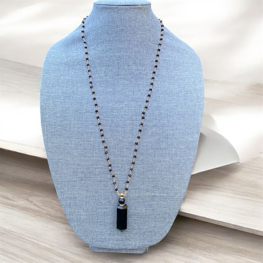 Aviva Stanoff Black and Gold Beaded Pendant Necklace